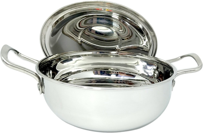 bartan hub Induction bottom Kadhai with Lid (1500ml) Kadhai 20 cm with Lid(Stainless Steel, Induction Bottom)