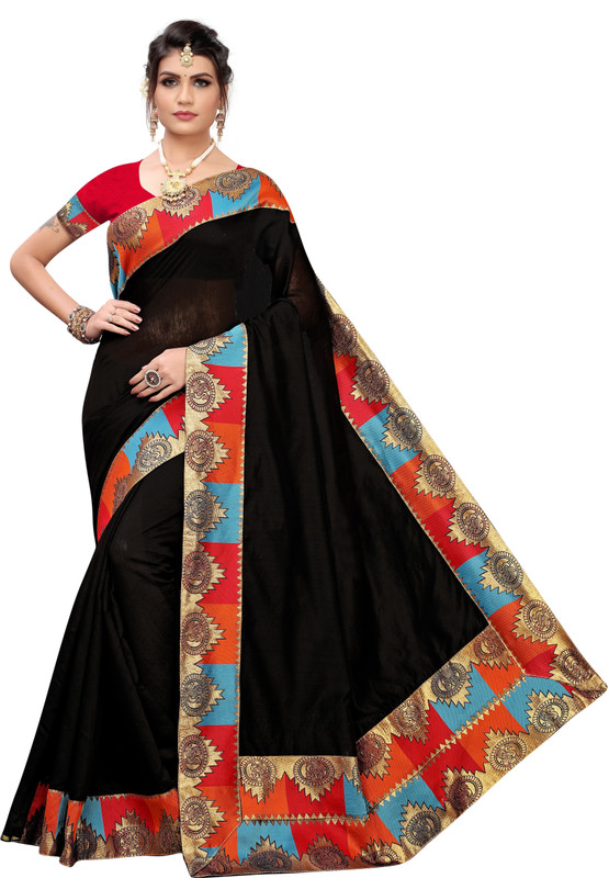 fantasy fab Embroidered Bollywood Cotton Silk, Cotton Fleece Blend Saree(Black)