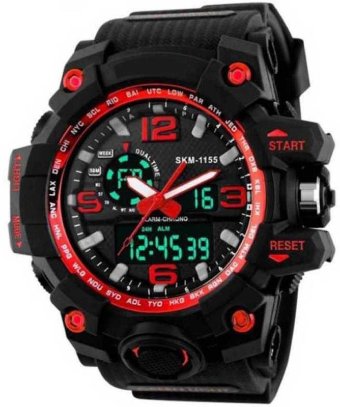 babari enterprise attractive 1155 SKMEI Black Sport Analog Men's SK1155C Multifunctional Outdoor Sports Dual Time Analog Digital Wrist Watch red Digital Watch  - For Men