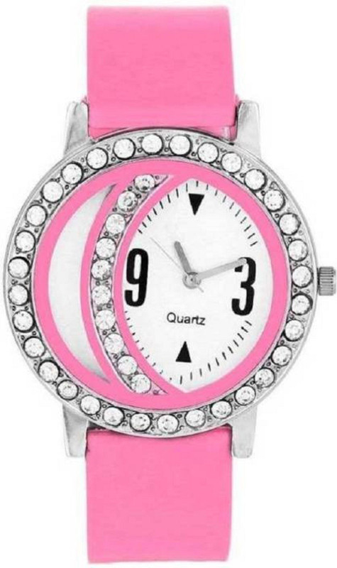 pinino NEW ROUND WHITE ANALOG DIAL Pink Lether Strap Watch For Girls And Women Analog Watch  - For Girls