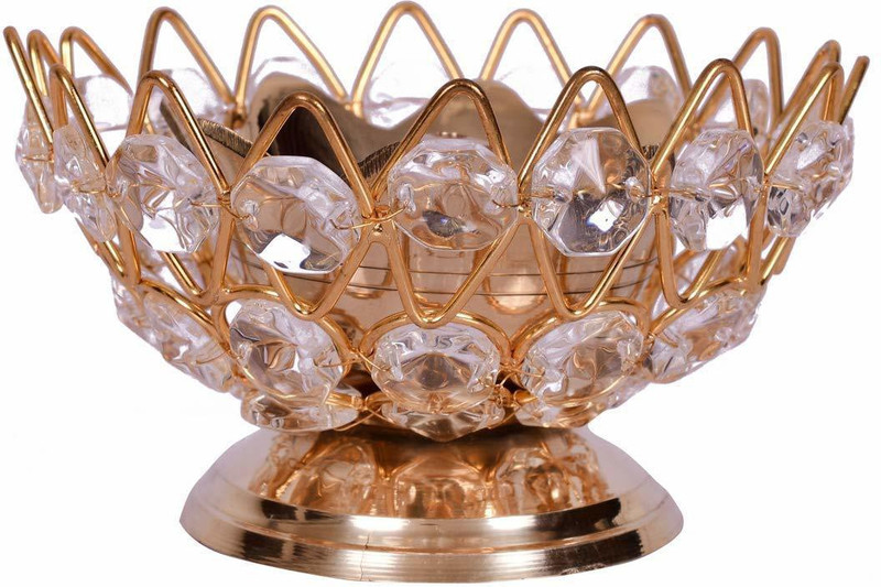 stupefying Small Brass Bowl Crystal Kamal Lotus Shape Diya Deepak Oil Lamp For Home & Pooja Decor.(PKC OF 1) Brass Table Diya(Height: 2 inch)