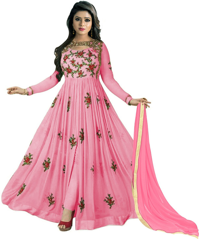 ladies queen Georgette Embroidered Salwar Suit Material(Semi Stitched)