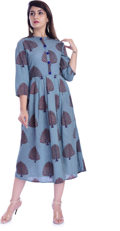 kalvia Casual Printed Women Kurti(Grey)
