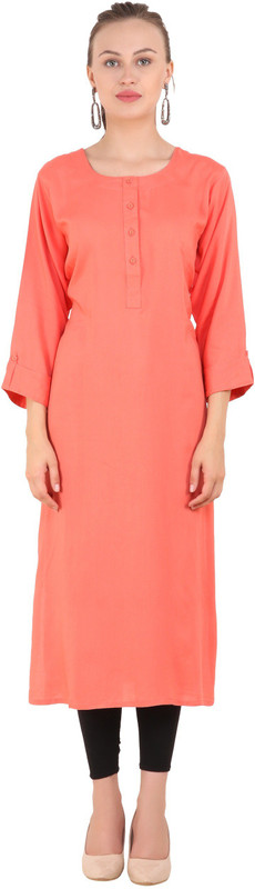 mode essentials Casual Solid Women Kurti(Pink)