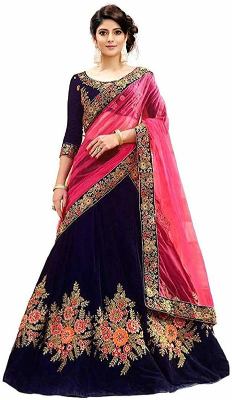 panetar Embroidered Semi Stitched Lehenga Choli(Pink)