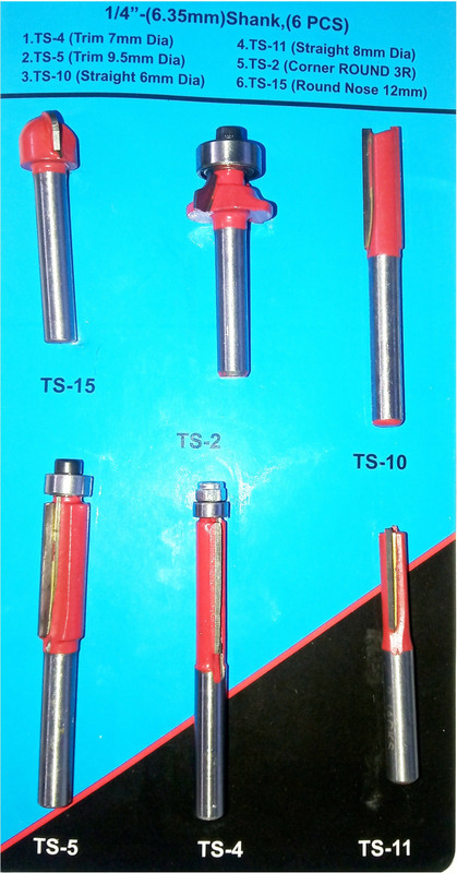 Inditrust smo Heavy Duty 6pc Trimmer Router Bits Set 6.35 Wood Working Rotary Tool Rotary Tool(6.35 mm)