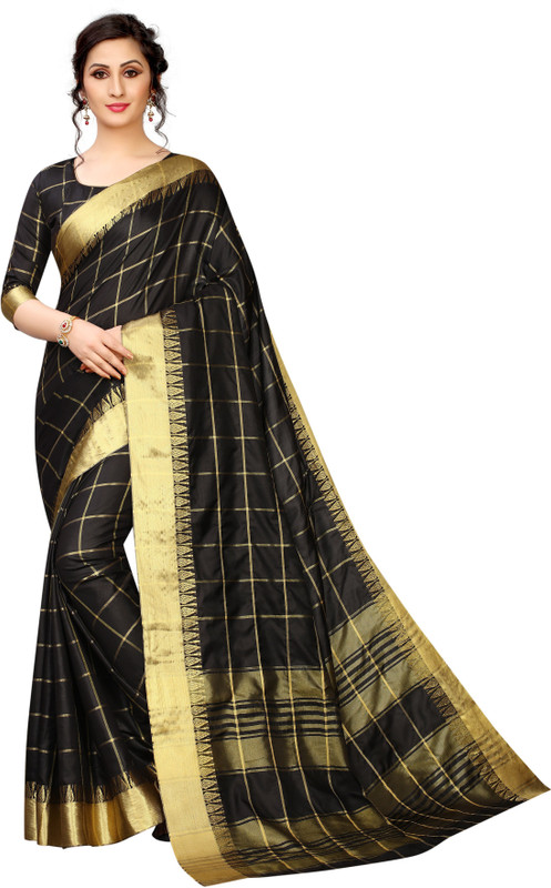 aagam fashion Embellished Arani Pattu Art Silk Saree(Black)