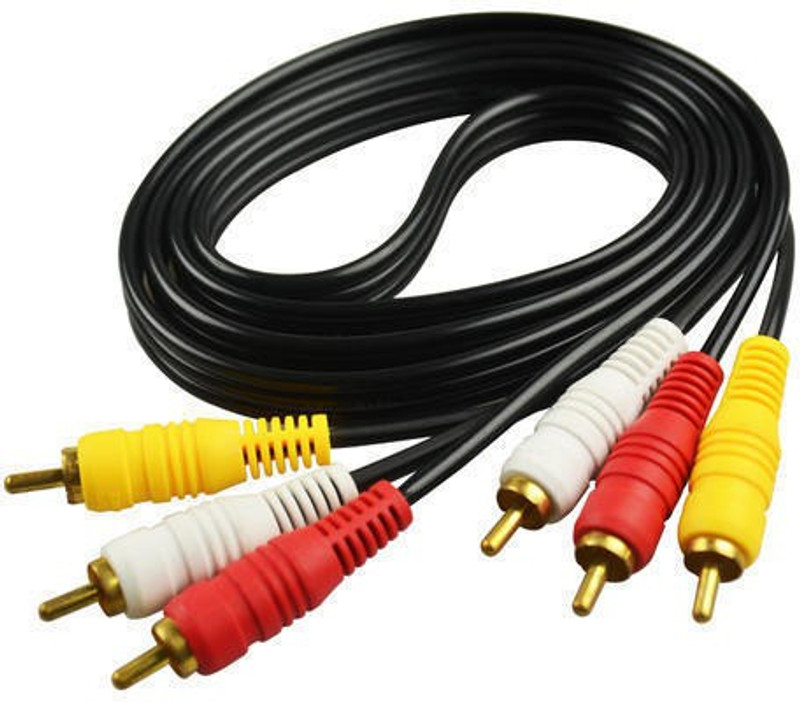 Pluto Accessories TV-out Cable Gold Plated Both Side Male AV Cable RCA Audio Video(Black, For TV, 5 m)