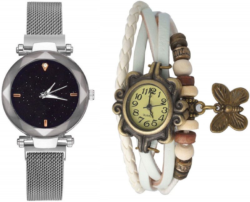 blutech Women Wristwatch (SILVER) Magnetic Buckle Stainless Steel Mesh Belt And (WHITE Dori) Quartz Watches Ladies Bracelet Watch for Women Analog Watch  - For Girls