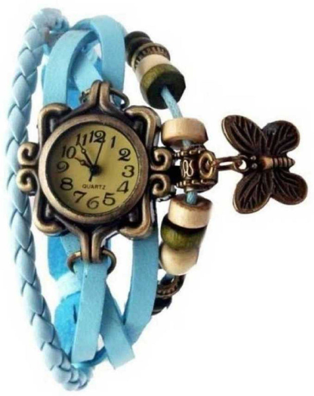 pinino NEW ROUND WHITE ANALOG DIAL Sky Blue lather Strap Watch for Girls and woman Analog Watch  - For Girls