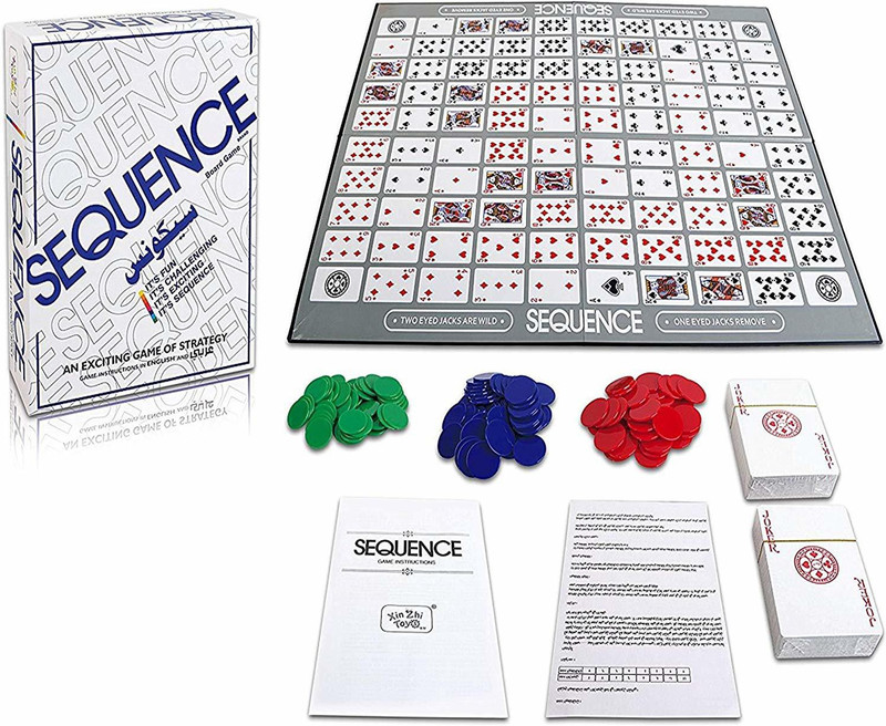 safalcollection Sequence Card Board Game with Red,Blue & Green Plastic Coins for Age 7(Multicolor)