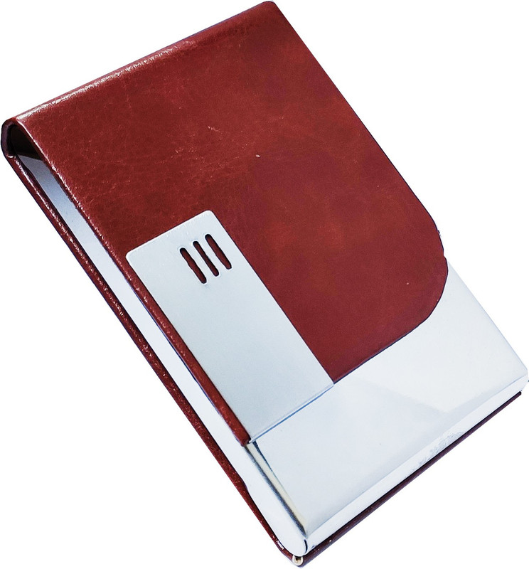 Flipkart SmartBuy 10 Slot Metal Leatherite Business Card/Visiting Card/Credit Card Holder Wallet with Magnetic Closure (Brown&Silver) 10 Card Holder(Set of 1, Multicolor)