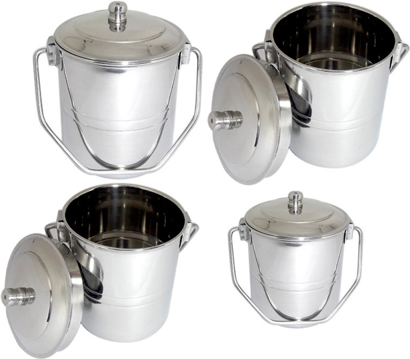 bartan hub Container Set with Lid (4pcs)  - 250 ml, 400 ml, 600 ml, 750 ml Steel Oil Container, Tea Coffee & Sugar Container, Milk Container, Pickle Container & Salt Pepper Container, Spice Container(Pack of 4, Silver)