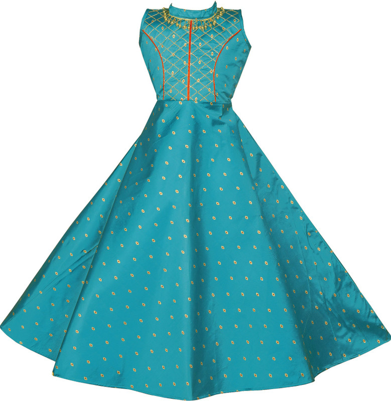 online cloth khazana Girls Maxi/Full Length Party Dress(Light Green, Sleeveless)
