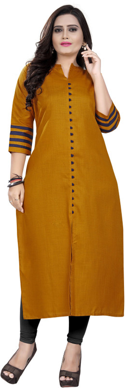 amar tex Casual Solid Women Kurti(Yellow)