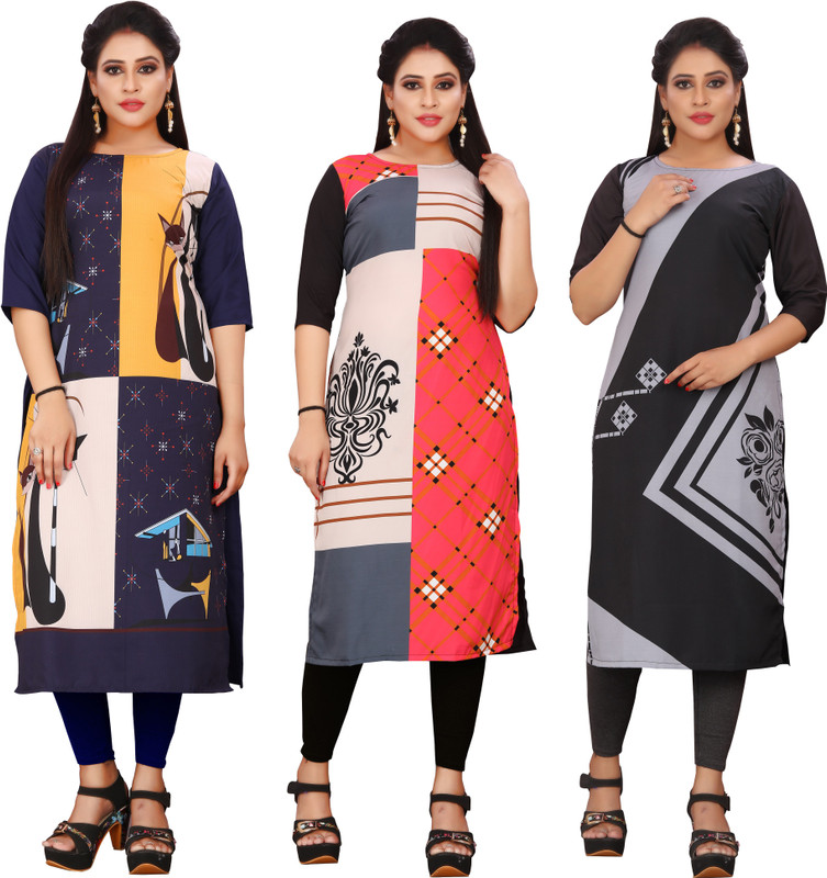 shivdarshan creation Festive & Party Printed Women Kurti(Pack of 3, Multicolor)
