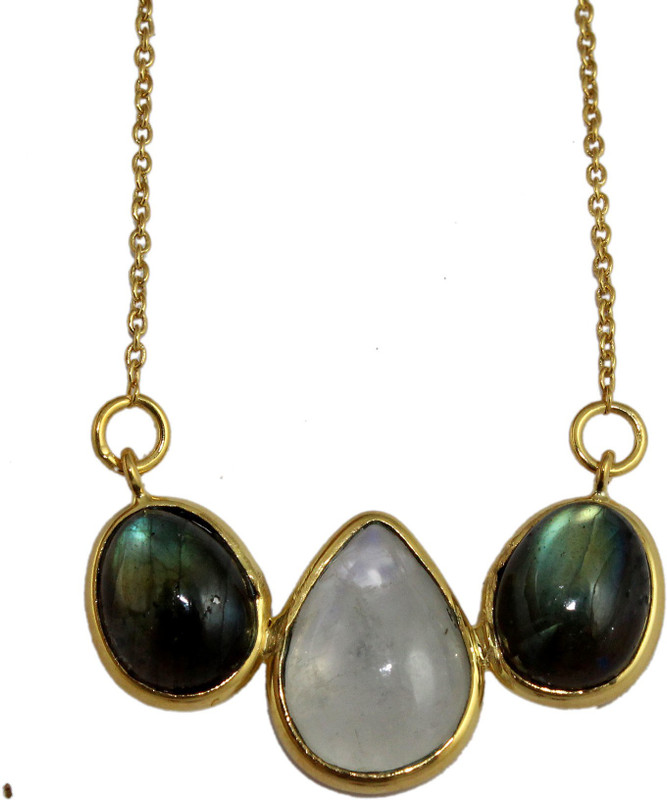 khnfashion Natural Moonstone Labradorite Oval Shape Yellow Gold Plated Necklaces For Women Moonstone, Lapis Lazuli Gold-plated Plated Brass Necklace