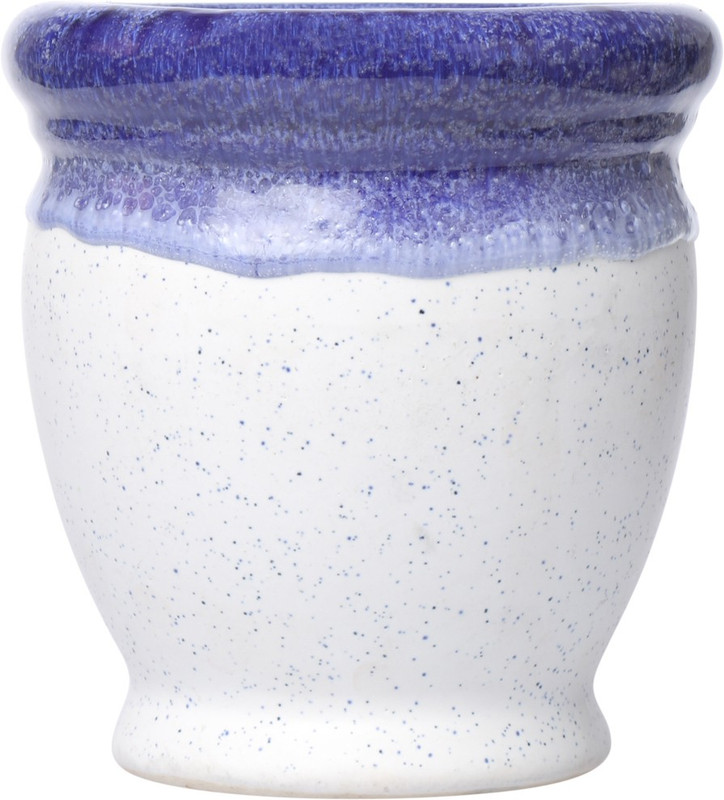 my green thumb Ceramic planter pot | Handmade clay/porcelain pottery| For Indoor, Outdoor, , garden and office decor| 6 inches (16.5cmX16cm) White with blue rim (Pack of 1) Plant Container(Ceramic, External Height - 15 cm)