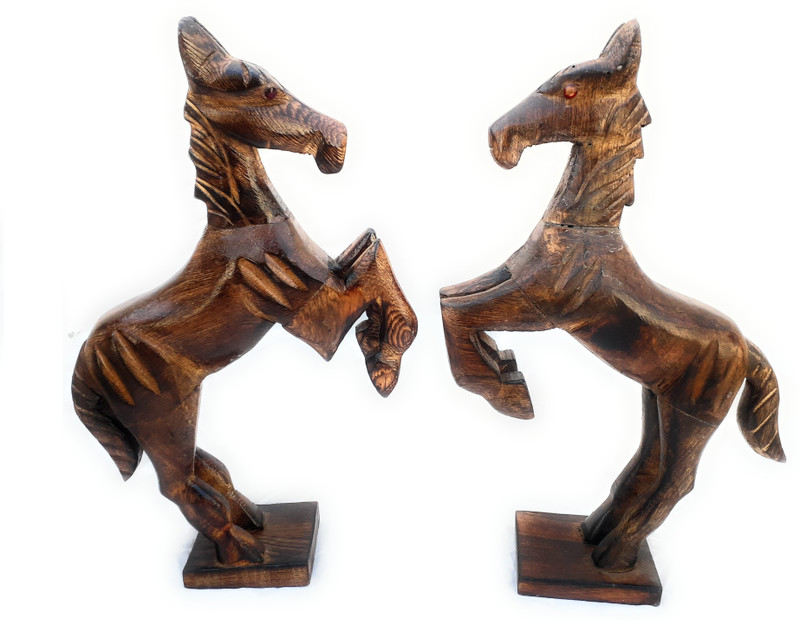 mdwood Md wood handmade wooden small horses set of 2 Decorative Showpiece  -  11 cm(Wood, Brown)