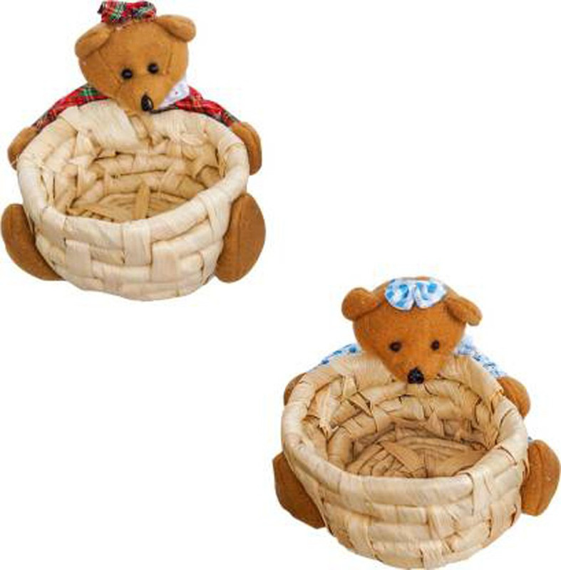 tovick Handcrafted maple leaf crafted teddy bear holding Basket Showpiece/ Home Decor/ table decor Crafts/ Great Gifting- Decorative Showpiece  -  10 cm(Paper Mache, Red, Blue)