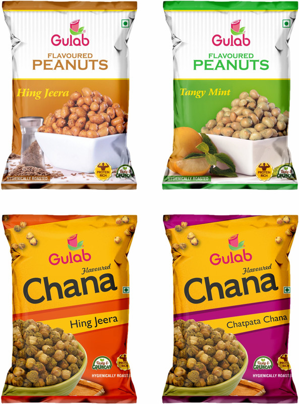 gulab oils & Foods - Flavoured Peanuts & Chana Combo of 4(Pack of 4, 4 x 130, 520 g)