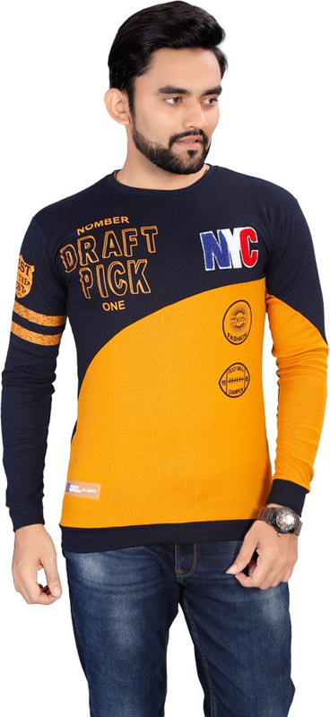 cocktails Printed Men Round Neck Orange T-Shirt