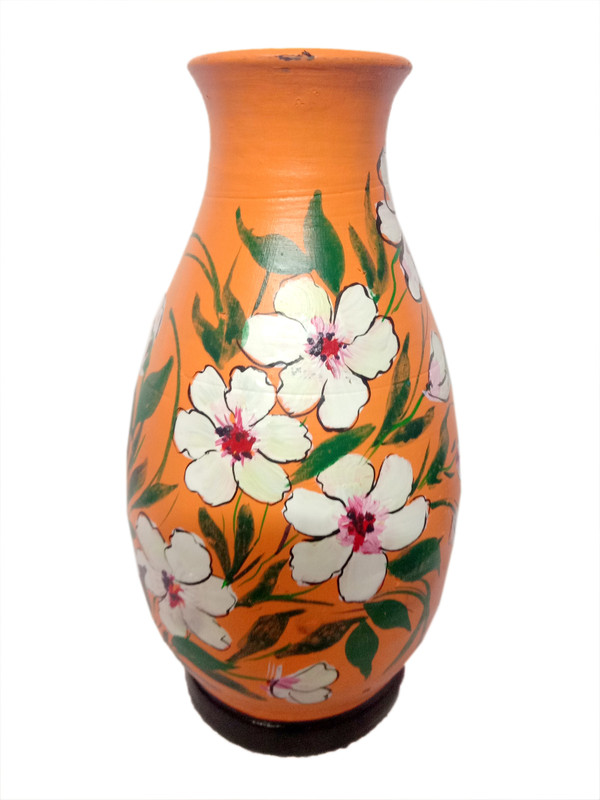 evonica Evonica Hand painted Decorative Terracotta clay Flower Vase for Home Decoration Handicraft Showpiece Terracotta Vase(8 inch, Orange, White)