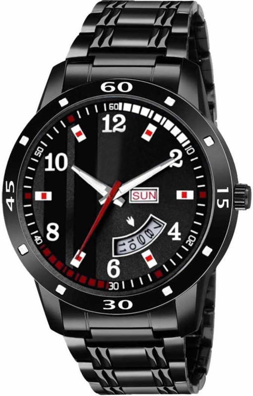 oneandonly1 NEW DARK METAL NUMBER DIAL PLATED DATE AND DAY DISPLAY BLACK DIAL AND STRAP DARK LOOK Analog Watch  - For Men