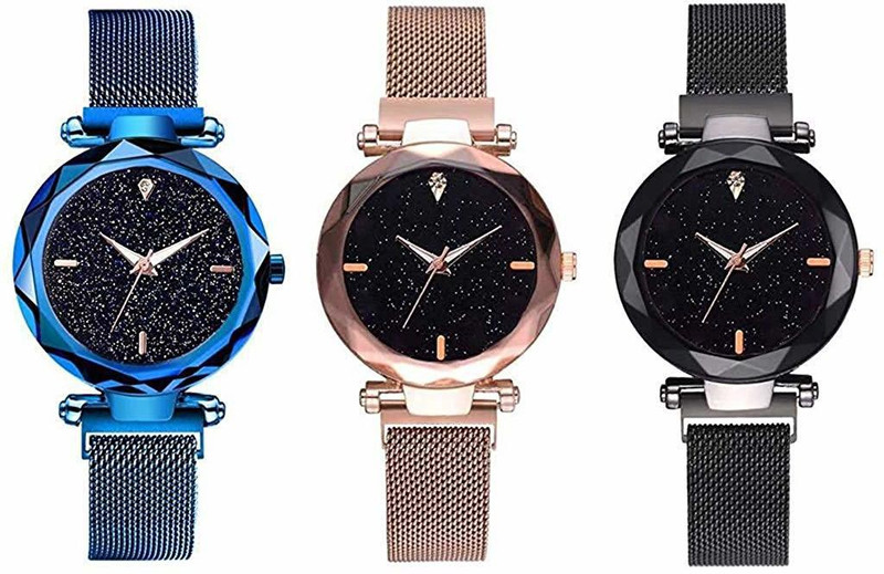 lectose Girls luxury magnet 3 color belt blue gold and black with new dial paco of 3 magnet watch combo collection Girl's and Women Watches Analog Watch  - For Girls