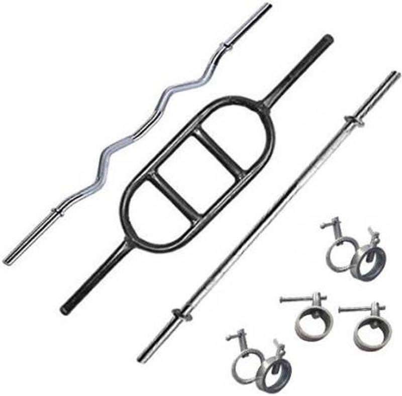 sai kirpa traders Best Quality "3 In 1" Egg Rod, Curl Bar, Straight Rod +6 Pcs Steel Locks Multi-training Bar(Black, Silver)