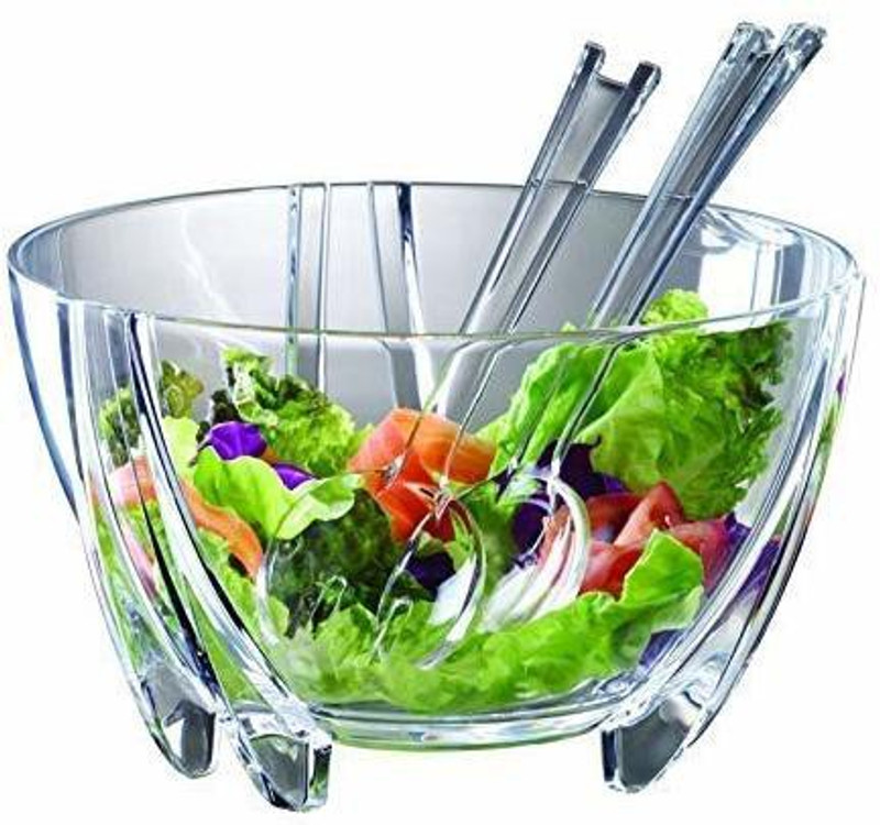 nilkanth Acrylic Fruit and Vegetable Salad Bowl with Servers Salad Fruit Bowl Food Container Glass Disposable Bowl Glass Serving Bowl(Clear, Pack of 1)