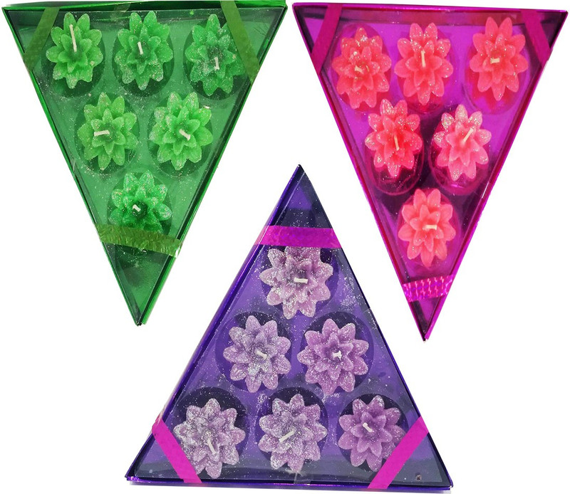 eweft Floating Lilli Multi Color Floating Fancy Cosmos Wax Diyas Candles for Home Decorations, Diwali, Festivals, Corporate(18 Pcs) Candle(Pink, Green, Purple, Pack of 18)