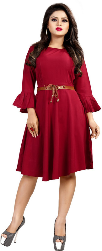 new ethnic fashion Women Fit and Flare Maroon Dress