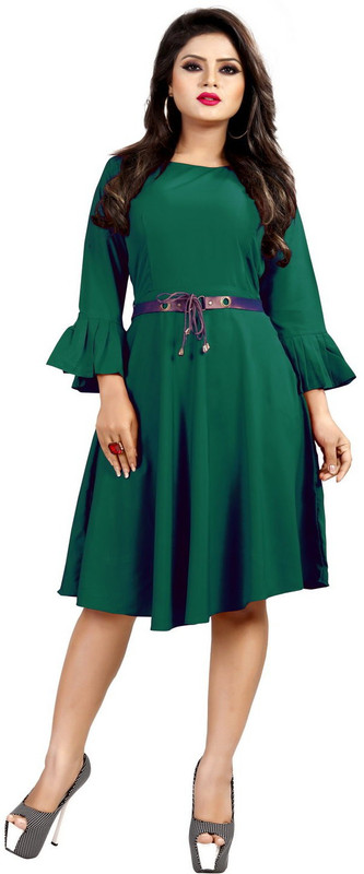 new ethnic fashion Women Fit and Flare Green Dress