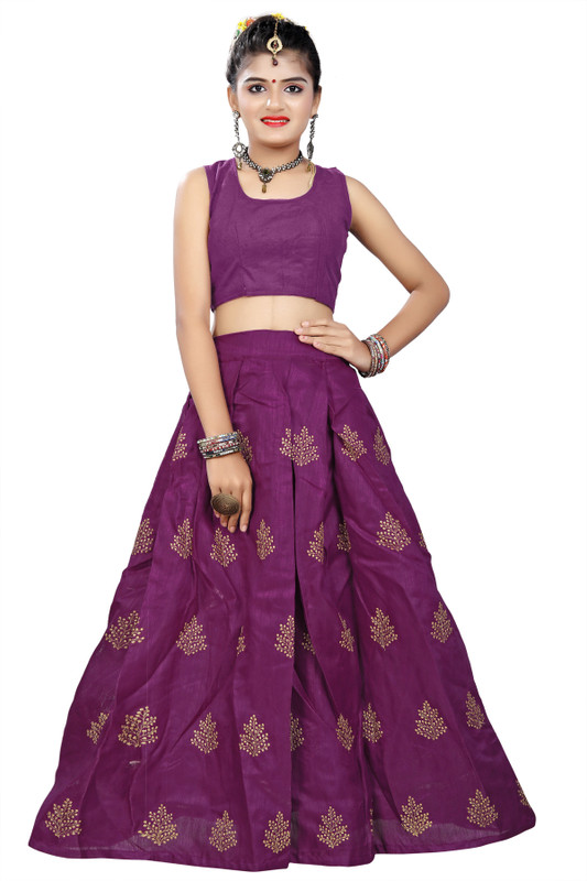 priyans fashion Girls Lehenga Choli Ethnic Wear Embroidered Lehenga Choli(Purple, Pack of 1)