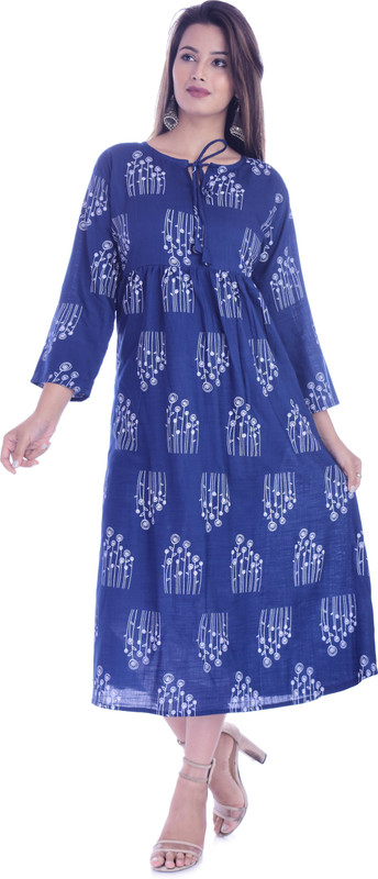 vinayak outfits Women Printed Anarkali Kurta(Blue)