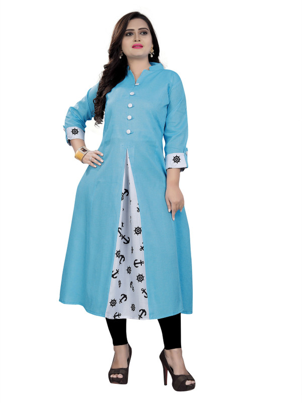 amar tex Casual Printed Women Kurti(Light Blue)
