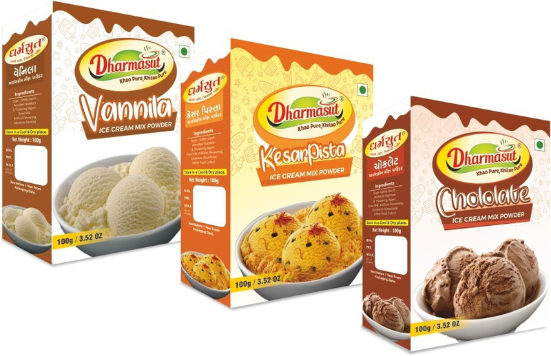 dharmasut Vanilla + Kesar Pista + Chocolate Ice Cream Powder 300 g(Pack of 3)