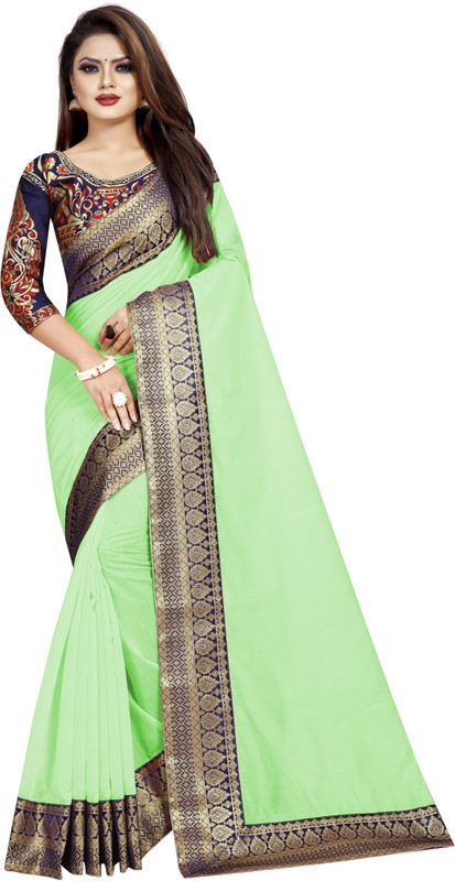fantasy fab Plain Daily Wear Cotton Silk Saree(Light Green)