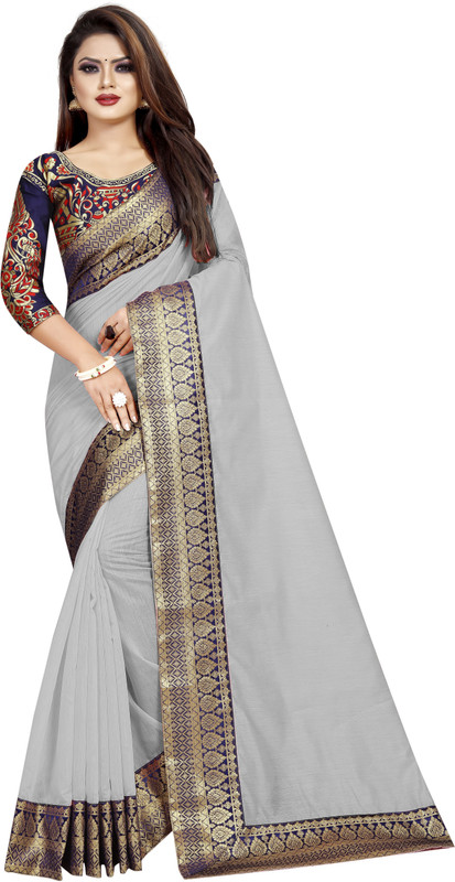 fantasy fab Plain Daily Wear Cotton Silk Saree(Grey)