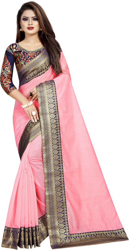 fantasy fab Plain Daily Wear Cotton Silk Saree(Pink)