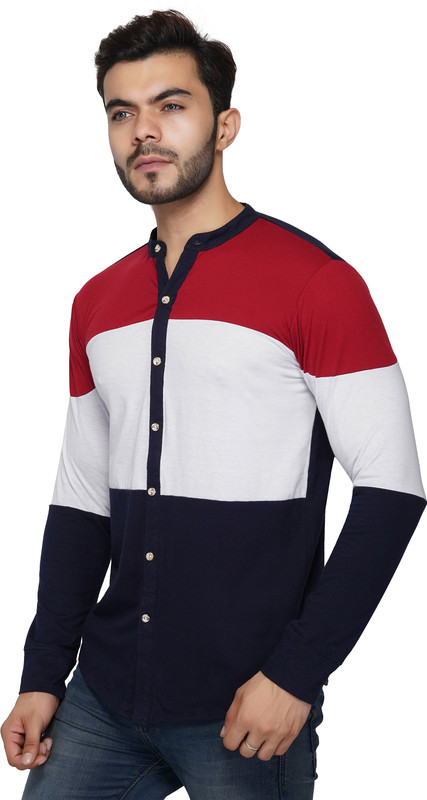 lewel Men Striped Casual White Shirt