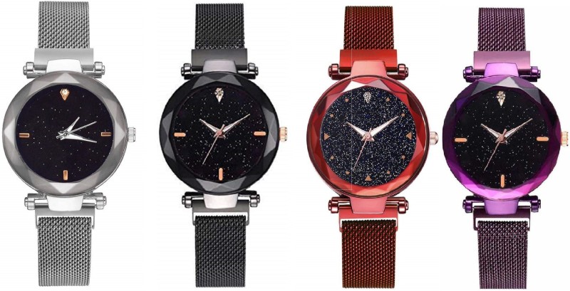 blutech Luxury Mesh Magnet Buckle Starry Sky Quartz Watches for Girls Analog...