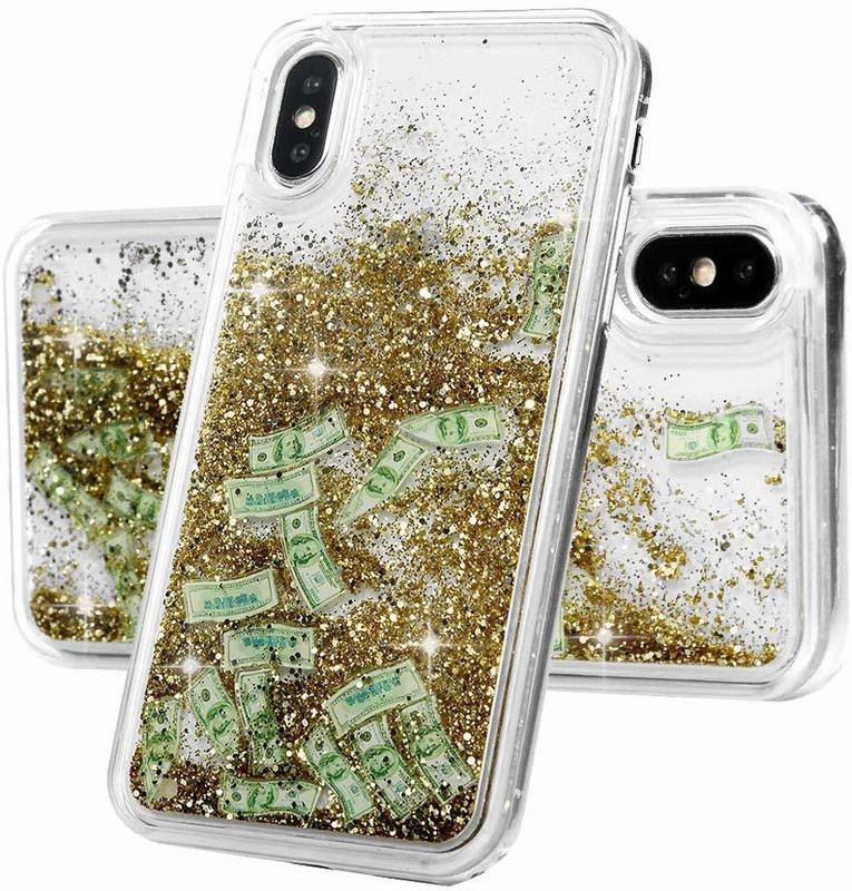 anjalicreations Back Cover for Apple iPhone XS Max(GOLD GLITTER INSIDE WITH PRINTED MONEY STICKER ON THE COVER)