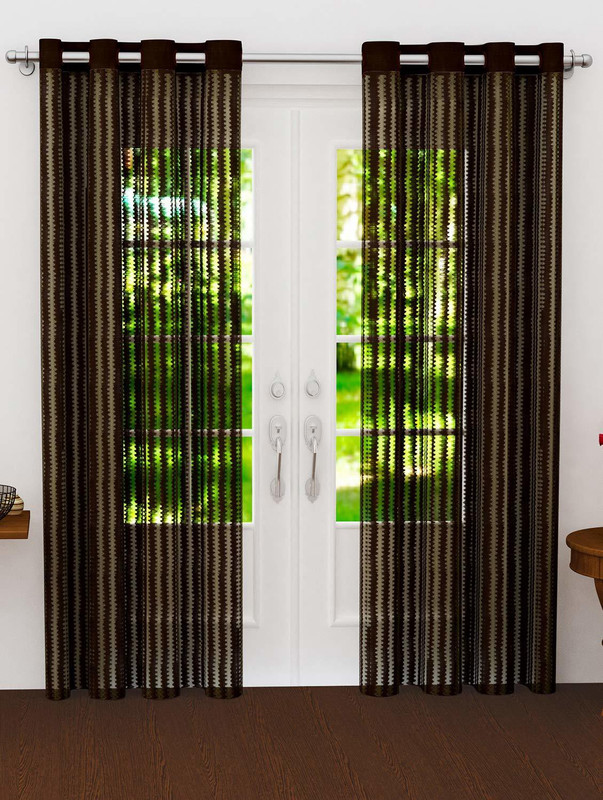 fiona creations 272 cm (9 ft) Tissue Long Door Curtain (Pack Of 2)(Self Design, dark Brown)