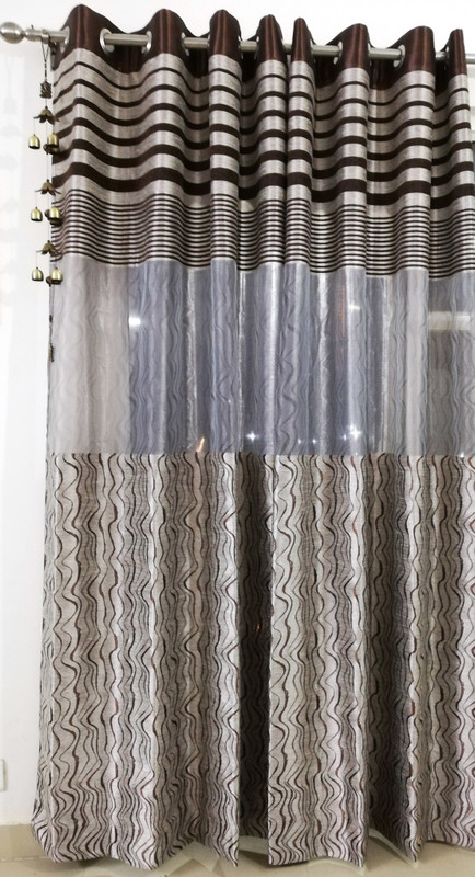 bunmi studio 274 cm (9 ft) Polyester Long Door Curtain (Pack Of 2)(Striped, Brown)
