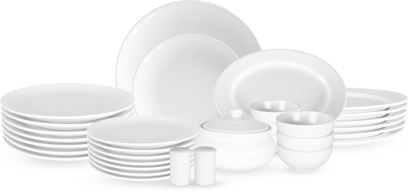 ariane - Fine Porcelain Round Rimless Dinner Set 25 Pcs - Ivory White Pack of 21 Dinner Set(Porcelain)