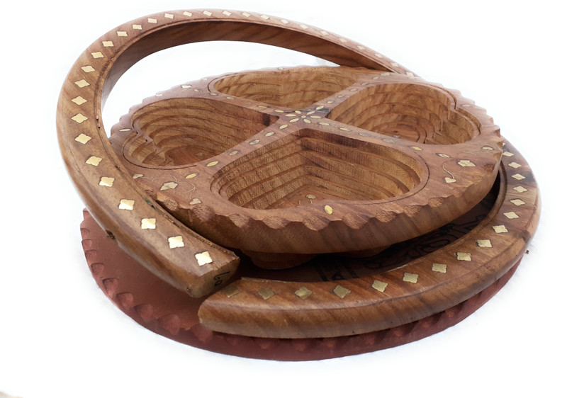 mdwood Md wood decorative fruit,vegetables & nuts spring basket with 4 compartment Wooden Fruit & Vegetable Basket(Brown)