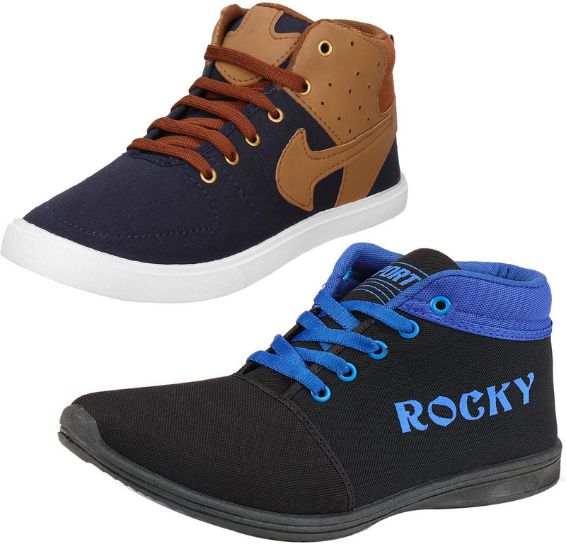 tryviz Comfortable Canvas and Brown and Blue Combo Shoes Pack of 2 Canvas Casual Sport Running Shoes for Men/Boy Running Shoes For Men(Multicolor)