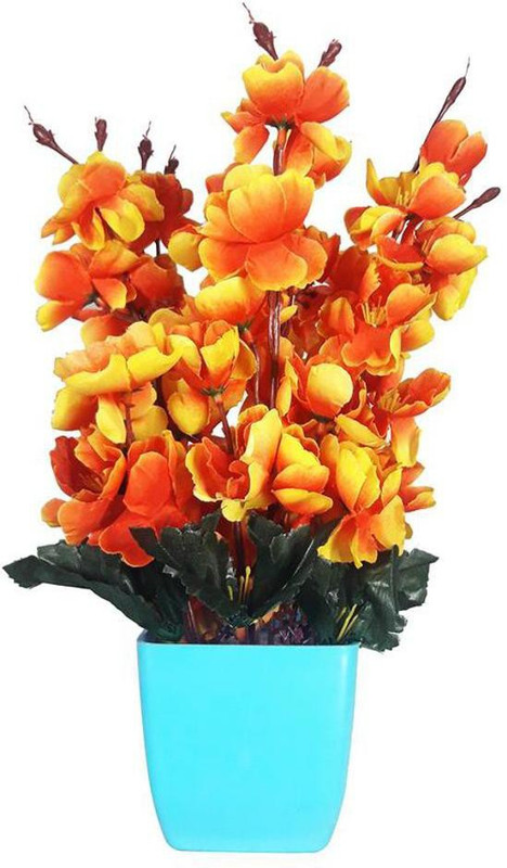 blue penguin Blossom Orchid Bunch, Unique, Orange Orchids Artificial Flower  with Pot(12 inch, Pack of 1)